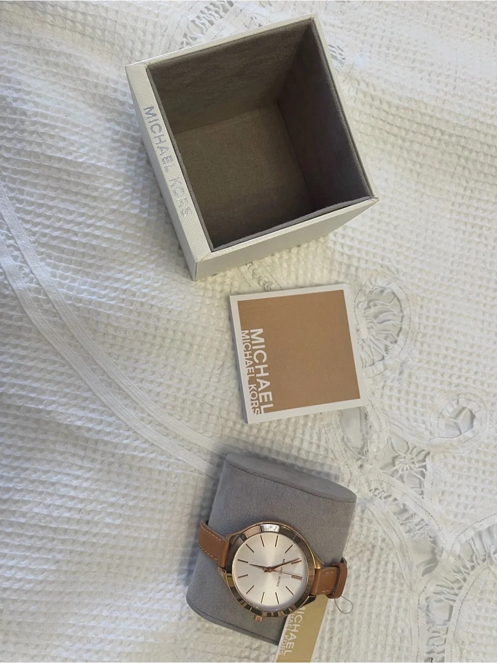 Michael Kors Rose Gold Case Watch with Tan Leather Strap
